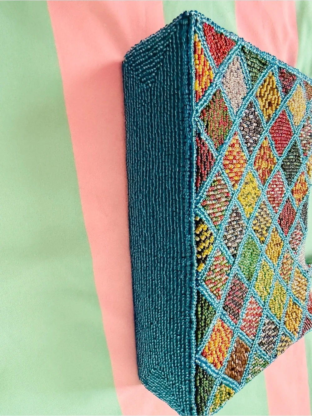 Beaded Multicolor Geometric Tote Bag - Women